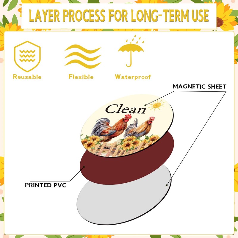 Dishwasher Magnet Clean Dirty Sign - Cosmisun Chicken Clean Dirty