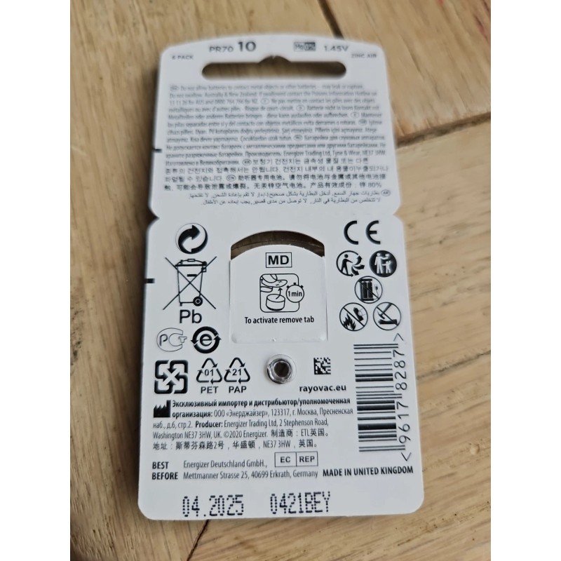 Rayovac 6 Pack RAYOVAC EXTRA Advance Hearing AID Batteries SIZE