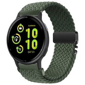 SumRioo 20 mm Strap for Garmin Vivoactive 6/5/3/3 Music/Venu Sq 2/Approach S50/S44, Nylon Braided Watch Strap for Garmin Forerunner 570 42 mm/55/165/165 Music/245/245 Music/645, Green