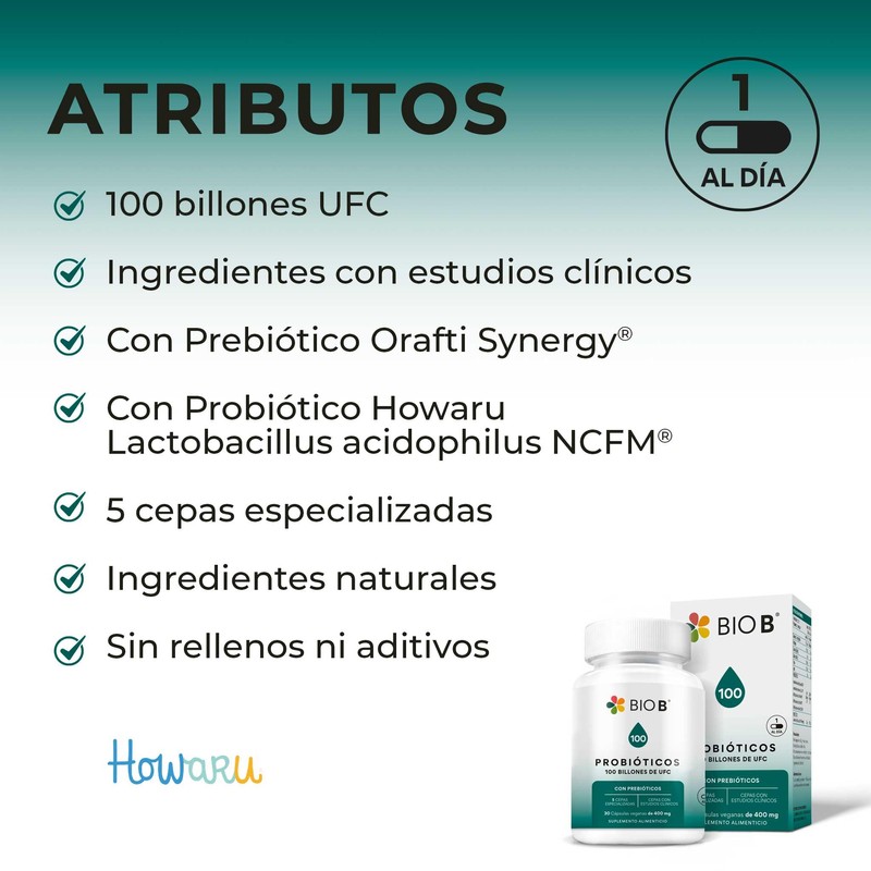 BIO B ǀ Probióticos con 100 Billones UFC + Prebióticos