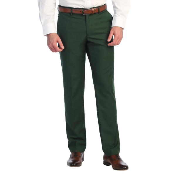 Gioberti Men's Hidden Expandable Waist Dress Pants, Hunter Green, Size