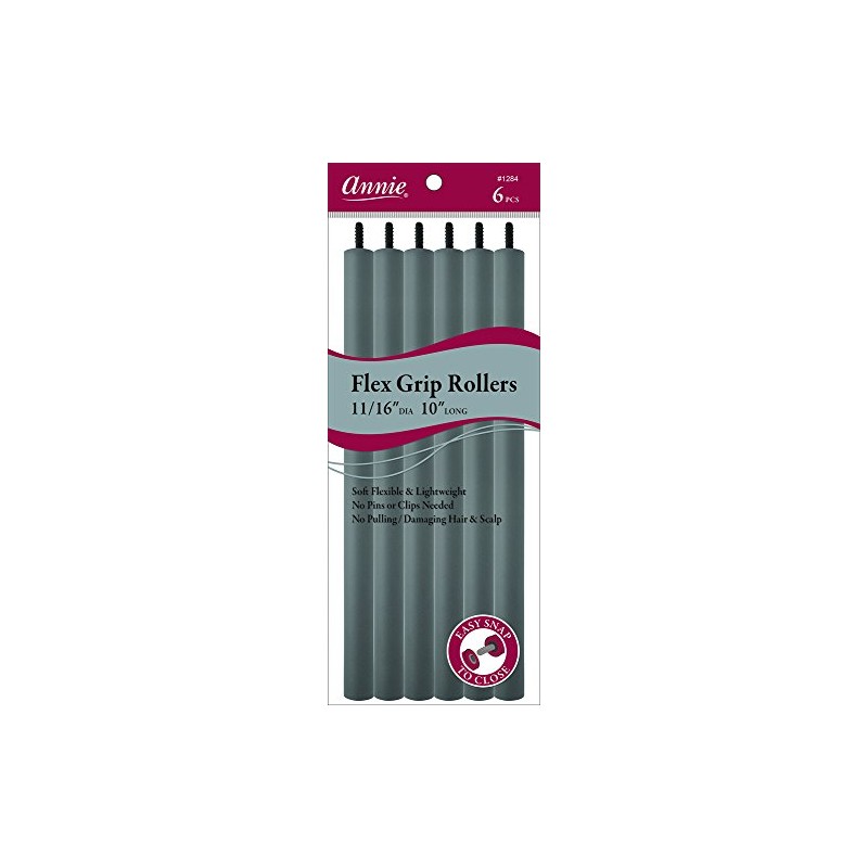 Annie Flex Grip Hair Rollers, Gray, 6 Count