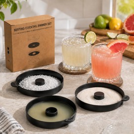 3 Tier Bar Glass Rimmer for Margarita & Cocktail, Black Salt Box