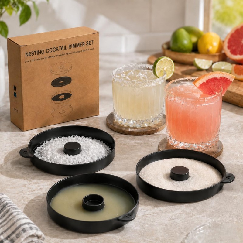 3 Tier Bar Glass Rimmer for Margarita & Cocktail, Black