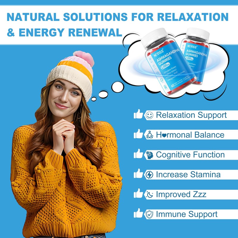 NEVISS Ashwagandha Gummies, Magnesium Glycinate Gummies 200mg for Adults, Vitamin