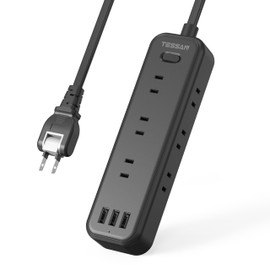 Power Strip with USB Extension Cord, 6.6 ft (2 m), USB Outlet Tap, 9 AC Outlets, 3 USB Ports, TESSAN Table Tap, Power Cord, Octopus Wiring, OA Tap, Octopus Outlet, USB Tap with Bulk Switch, Black