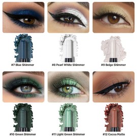 Enfuntins 6Pcs Cream Eyeshadow Sticks Set, Champagne Pearl Brown Cocoa Stone Green Sliver Shimmer Matte Waterproof Eye Brightener Stick Palette for Eye Makeup 02 (6Pcs-02)