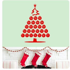 Christmas Tree Shaped December Advent Calendar Wall Decal Sticker Merry Christmas Seasons Greetings Happy Holidays Santa Jesus Sign Color Choices Home Décor