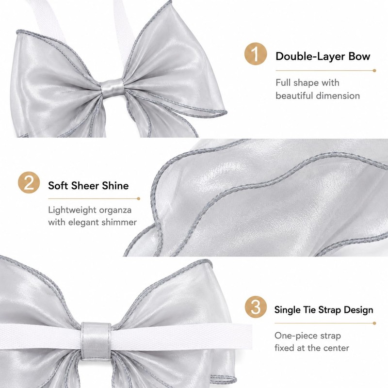 2 Pack Bow Curtain Tiebacks, French Style Silky Ribbon Curtain