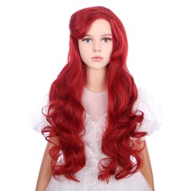 WAVELNM Kids Red Wig Child Wine Red Wig Girls Long Wavy Curly Wig Kids Red Cosplay Wigs Synthetic Wigs with Wig Cap