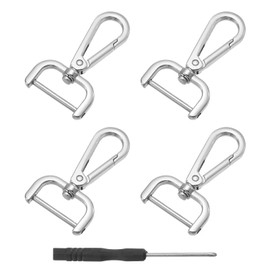 QUARKZMAN Pack of 4 Swivel Carabiner Hooks, 25 mm (1 Inch) D-Ring Removable Metal Snap Hook with Screwdriver for Making Purses and Keychains, Silver