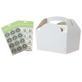 MustBeBonkers 30 Childrens/Kids Plain Coloured Carry Food Meal Birthday Party Box Loot Bag Boxes - Size: 152mm x 100mm x 102mm Sticker Seals (White)