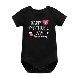 Happy Mother’s Day Bodysuits Newborn Infant Boys Girls Short Sleeve I Love You Mommy Letters Print Cotton Baby Onesie (3-6M,Black-B)
