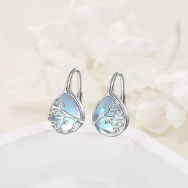 VONALA Heart Earrings with Crystal Zirconia Silver 925 Love Heart Pendant Hanging Dangle Drop Earrings Jewellery Valentine's Day Gifts for Women Girls, Sterling Silver, Moonstone