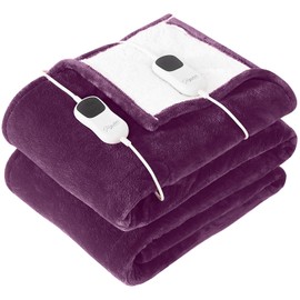 Homemate Electric Heated Blanket Queen - 84"x90" Heating Blanket Queen Size Dual Control 1/2/4/6/8 Hours Auto-Off 10 Heat Level Over-Heat Protection Flannel Sherpa ETL Certification