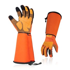 Vgo... Gardening Gloves Unisex,Safety Work Gloves,Long Sleeves Gauntlet,Puncture Proof,Touchscreen(Size S,Orange,SL7496)