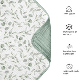 MiuK!ns Baby Blankets Muslin Baby Blanket Newborn, 100% Cotton Crib Blanket for Baby Infant Toddler, Super Soft and Lightweight for Toddlers Girls Boys - 120 x 120 cm (Green Leaves)