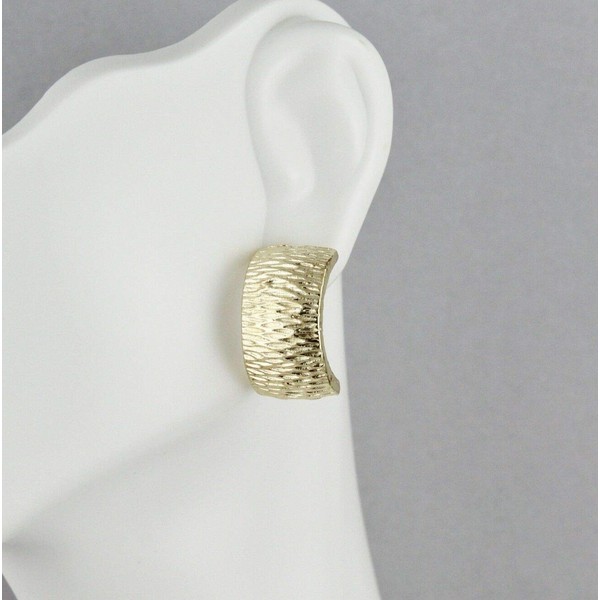 Gold half hoop huggie textured stud post dangle earrings 3/4