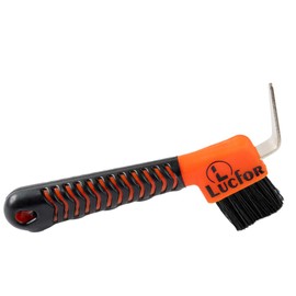 LUCFOR Horses Hoof Pick Gel Grip 2 in 1 Scraper for Scraping Hooves and Brushing - Black/Orange