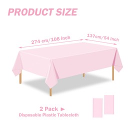 PUSAEN 4 Pack Light Pink Plastic Table Cloth Disposable Rectangle Tablecloth 54 x 108 Inch, Light Pink Plastic Table Covers for Birthday Wedding Banquet Picnic Holiday Party Decorations
