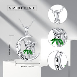 Flpruy Highland Cow Necklace 925 Sterling Silver Scotland Cow Crescent Moon Pendant Cow Jewelry Gifts for Women