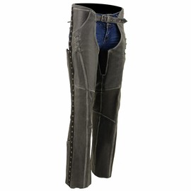 Milwaukee Leather Women Distress Grey Premium Leather Motorcycle Chaps w/Accent Lace Details MLL6536 - X-Large