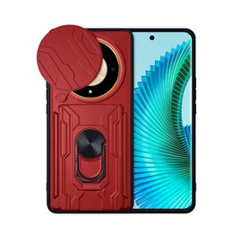 Funda Uso Rudo con Tarjetero y Anillo Card Slot Bumper para Honor Magic 6 Lite (Rojo)