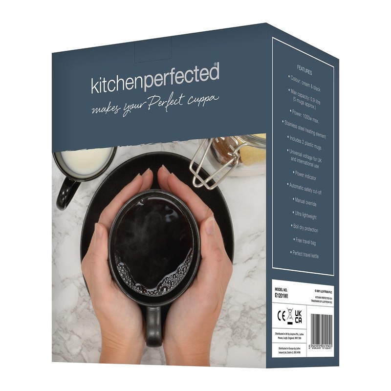 KitchenPerfected 1000w 0.9Ltr Corded Lightweight Travel Kettle with 2 cups