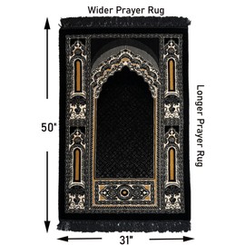 Modefa Islamic Prayer Rug - Double Plush Large & Wide Velvet Carpet - Traditional Muslim Janamaz - Turkish Prayer Mat for Men & Women- Ramadan or Eid Gift - Floral Mihrab Black #2
