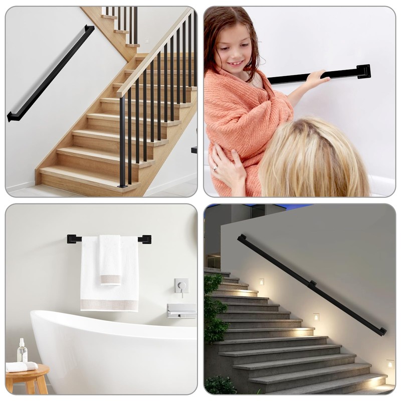 Stair Railing Indoor - Handrails for Stairs, 5ft Black Metal