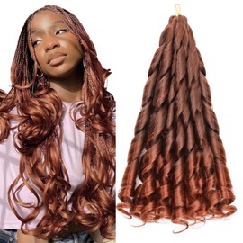S-noilite French Curl Braiding Hair 24 inch 3 Pack Loose Wavy Spiral Curly Crochet Hair Deep Wave Synthetic Extensions for Braiding Pre Stretched Bouncy Braiding Hair, Auburn to Copper