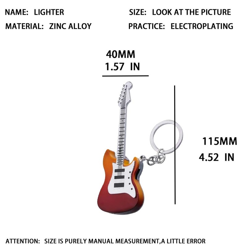 Guitar Lighter, Refillable Butane Lighter, Butane Soft Flame (No Gas)-Brown