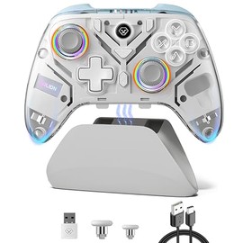 Control Inalambrico para Switch,Controlador Bluetooth 5.3 De RGB Luz con Base de carga inteligente y Hall Effect Stick,Gamepad con Turbo Gyro Axis y  