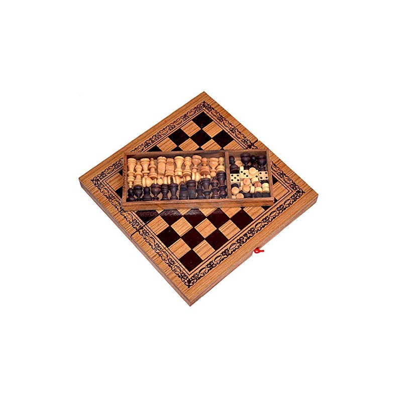 Backgammon Chess and Colour Checker Box, Medium, Puzzle Wood Game