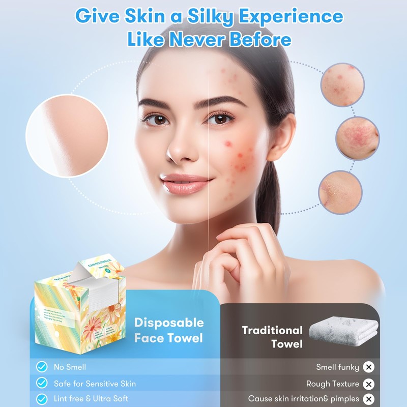 Beauntangly Disposable Face Towel, Lint-Free Biodegradable Face Towelettes, Soft &