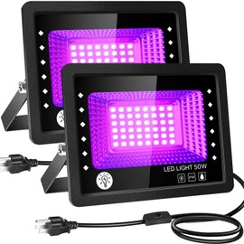 FastDeng LED Black Lights - 50W Flood Light with Plug and Switch, IP66 Waterproof Blacklight for Dance Party, Glow in The Dark, Stage Lighting, Body Paint, Fluorescent Poster, Neon Glow (2 Pack)