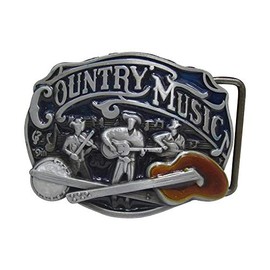 Country Music Cowboy Guitar Banjo Belt Buckle, gray