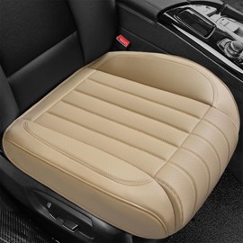 BABYBLU Luxury Leather Car Seat Covers Front Seat,2 Pcs Universal Bottom Seat Covers for Cars,Auto Breathable Waterproof Drive Seat Cover for Most Vehicles,Truck,SUV,Beige