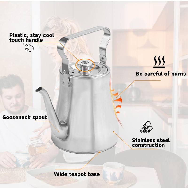 GURUDAR 68OZ/2000ML Stainless Steel Teapot with Removable Infuser for Loose