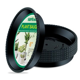 SupKing 6 Pack Plant Saucers Drip Tray,6 8 10 12 Inch Heavy Sturdy Plastic Flower Pot Saucers for Indoor Outdoor,Planter Water Catcher Trays for Plant Pots Liners (6''-Black)