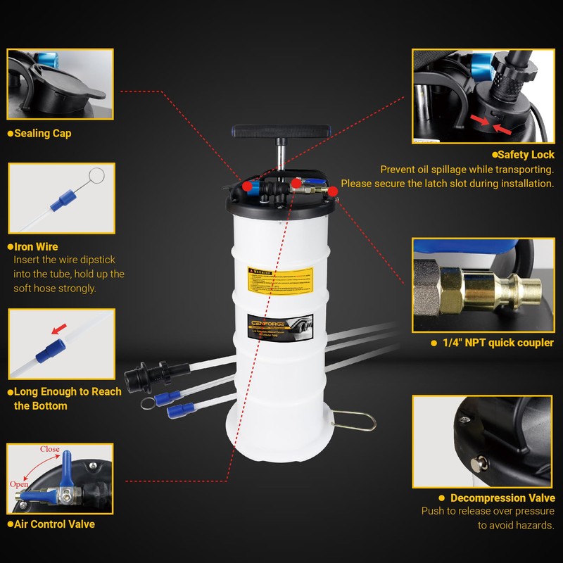 CENFORGE 6.5L Pneumatic/Manual Vacuum Oil Extractor Pump, Fluid Extractor Pump,