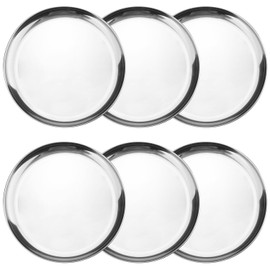 GENHAKON 6 Piece 11.8 Inch Stainless Steel Plates, Reusable Circular Metal Dining Plate, Metal Dinner Dishes For Snacks, Camping, Barbecue Steak, Dishwasher Safety