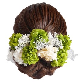 Lomeri W9 Hair Ornament, 3 Colors Available, Kasumi Grass, Hydrangea and Pearl Hair Ornament, 13 Piece Set, White Gold
