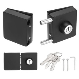 PATIKIL 304 Stainless Steel Frameless Glass Door Lock Double Opening 10-12mm Thickness with 3 Keys for Hotel, Bathroom, Store, Black