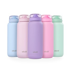 Ello Cooper - Botella de agua de acero inoxidable de 32 onzas con popote y asa de transporte, doble pared y metal aislado al aspiradora, tapa de bloqu