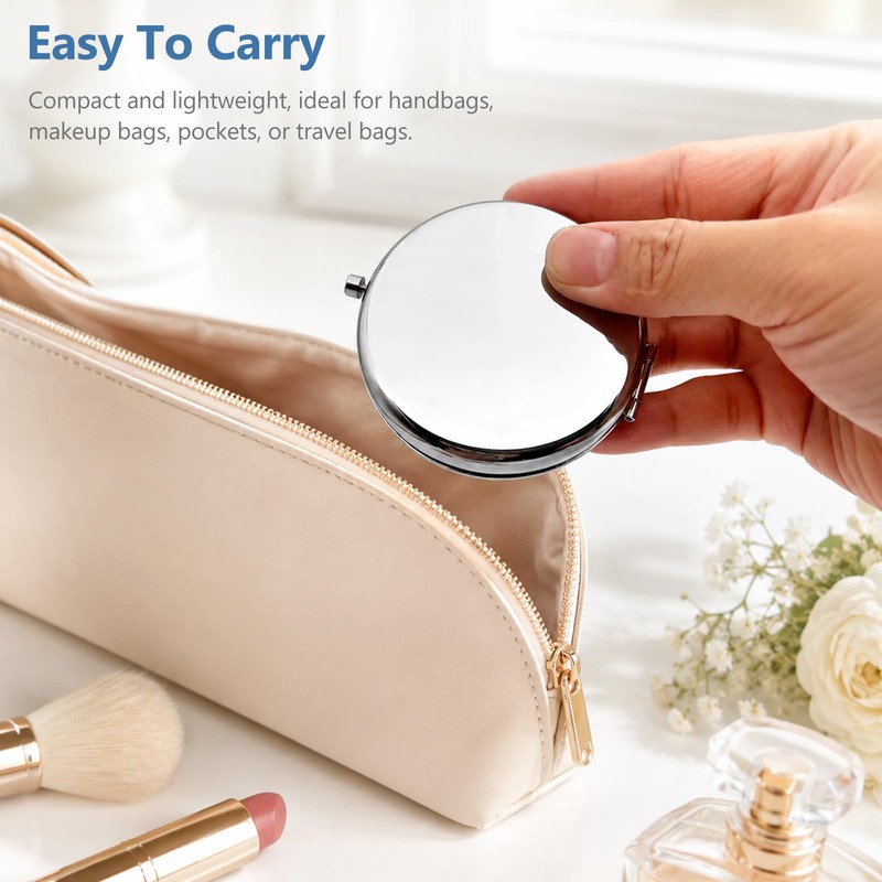 2 Pack Metal Compact Travel Mirrors, Blank DIY Double-Sided 2X