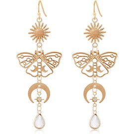 SLSF Unique Chic Gothic Boho Sun and Moon Dangle Drop Earrings Bohemian 14k Gold Goth Crescent Moon Star Mushroom Pendant Celestial Earrings for Women Christmas Jewelry Gift (Butterfly Moon Earrings)