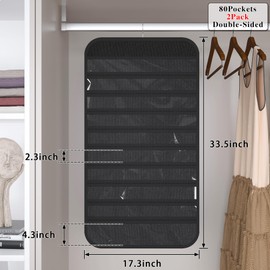 DonYeco 2-Pack Hanging Jewelry Organizer 80-Pocket Dual-sided Jewelry Storage for Jewelry Earring Necklace Bracelet Ring Storage Travel Holder, Black