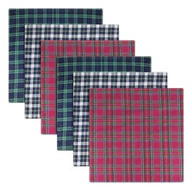 Warwick & Vance Pack Of 6 Mens/Gentlemens Tartan Handkerchiefs, Blue, Green & Red, 100% Cotton, 40 x 40cm