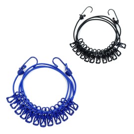 CHSEROK Travel Washing Line, 1.8 m Long Camping Clothesline, Windproof Washing Line with 12 Clips, Suitable for Indoor, Outdoor, Balcony, Outdoor Camping